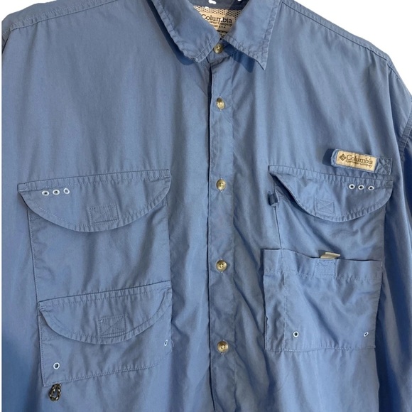 Columbia PFG Men's Blue Long Sleeve Vented Cotton Button Up Fishing Shirt - Picture 3 of 10